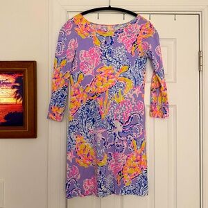 Lilly Pulitzer Verbena Marlowe Dress So Snappy 3/4 Sleeve Turtle Lilac - XXS